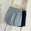 High-waisted wide-leg plastic short pants